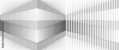Black and white striped halftone gradient. Fading line gradation background. Repeating strip pattern backdrop. Parallel lines wallpaper for overlay, print, cover. Vector Doppler effect concept