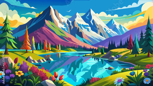Colorful summer panorama of the Lac Blanc lake with Mont Blanc (Monte Bianco) on background .Very beautiful