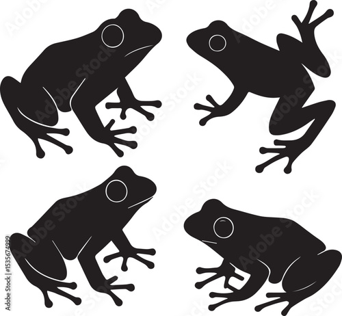 Four Frog Silhouettes Vector Graphic Icon Set