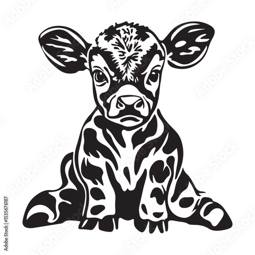 baby cow black silhouette vector, silhouette Design vector icon with white background. 
