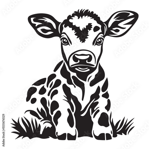 baby cow black silhouette vector, silhouette Design vector icon with white background. 