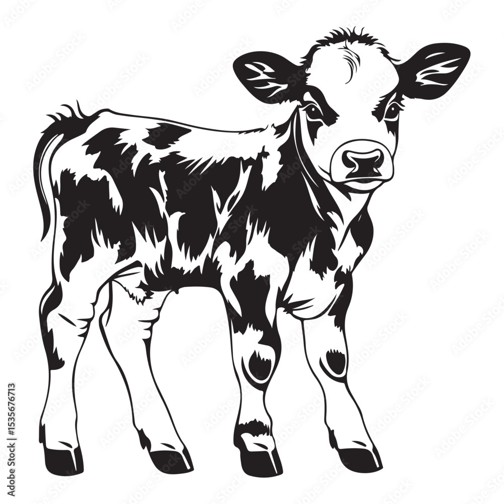 Fototapeta premium baby cow black silhouette vector, silhouette Design vector icon with white background. 