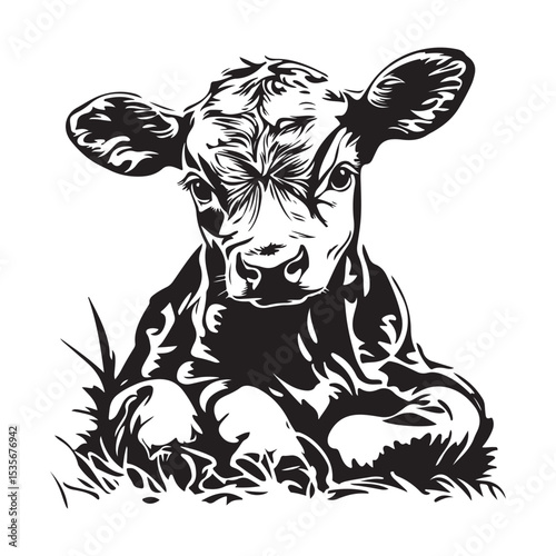 baby cow black silhouette vector, silhouette Design vector icon with white background. 