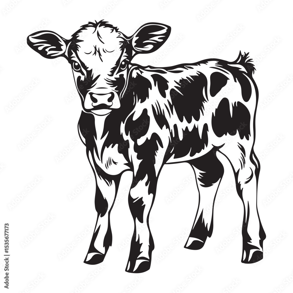 Fototapeta premium baby cow black silhouette vector, silhouette Design vector icon with white background. 