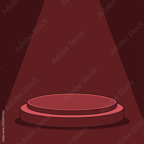 Illustration of a Maroon Stage Platform with Spotlight for Product Display Presentation or Performance in a Dark Room Perfect for Mockups