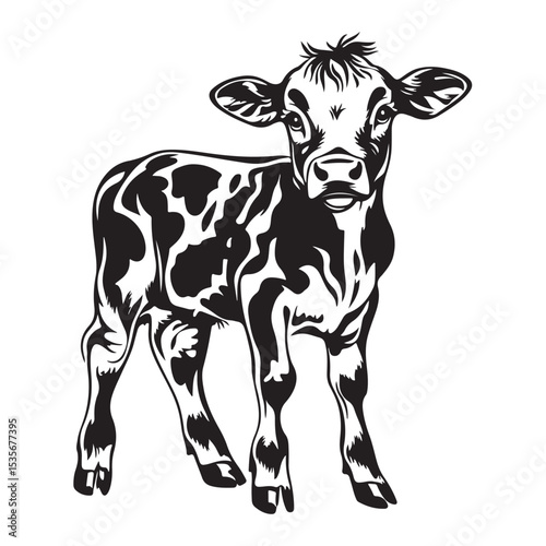 baby cow black silhouette vector, silhouette Design vector icon with white background. 