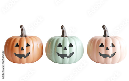 Tiny Halloween themed pumpkins in soft pastel colors arranged in charming decorative cluster evoking festive autumn vibes isolated on transparent background PNG