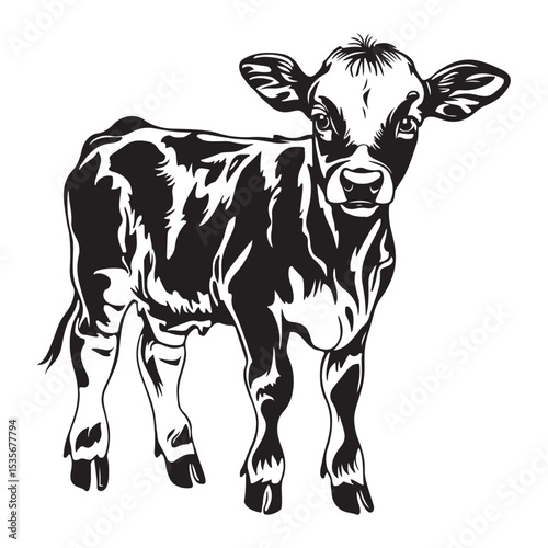 baby cow black silhouette vector, silhouette Design vector icon with white background. 