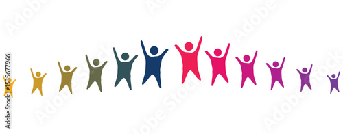 Colorful depiction of diverse figures celebrating together in unity