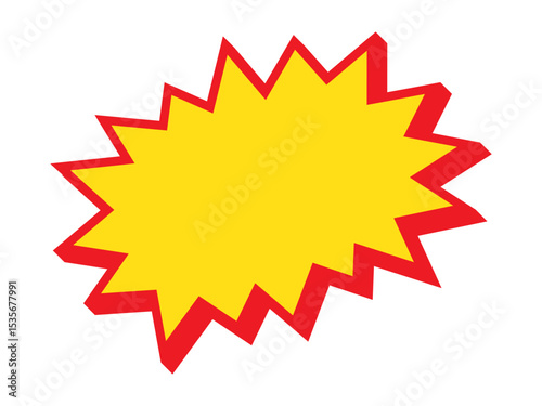 Blank sale tag, sale banner. Red and yellow starburst sticker. Pop art funny bang bubble.