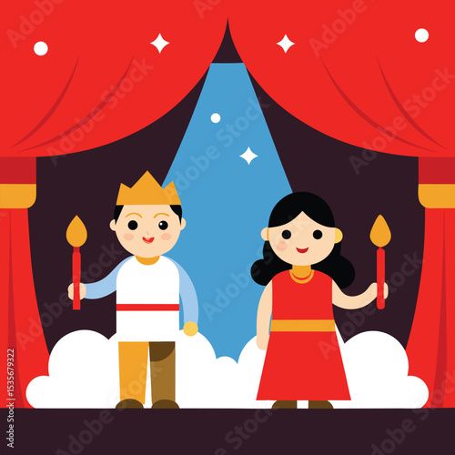 Brightly lit cartoon stage set in bangladesh vibrant banner design