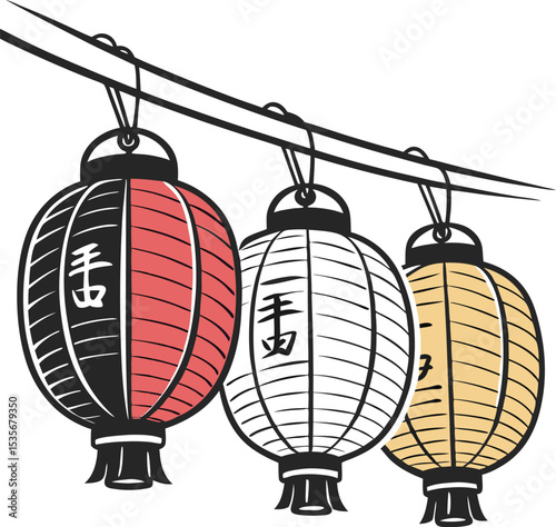 Red Chinese new year lanterns symbolize new year development and business growth