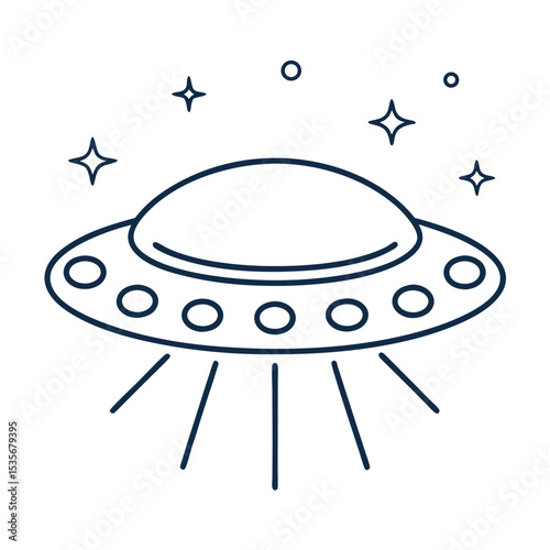 UFO icon with rays and sparkles in outline style
