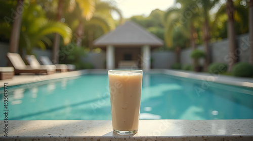 Protein Shake in Clear Cup with Studio Lighting Setup
