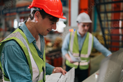 Engineering team collaborates in industrial business, focusing on development, production processes, quality control, innovation, technical planning, teamwork problem-solving industrial growth