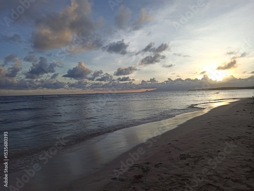 sunset sky and idyllic view from Bois Jolan beach in sainte anne, Guadeloupe