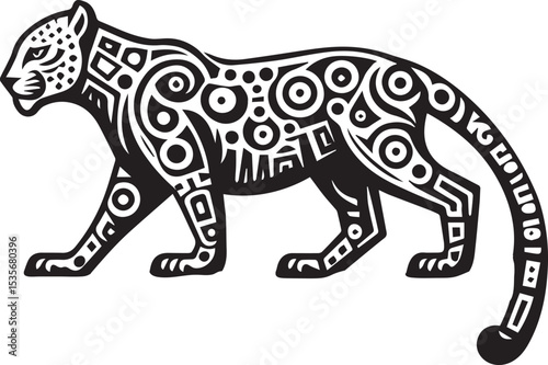 Black and White Jaguar Vector Illustration – Minimalist Wild Cat Silhouette Art