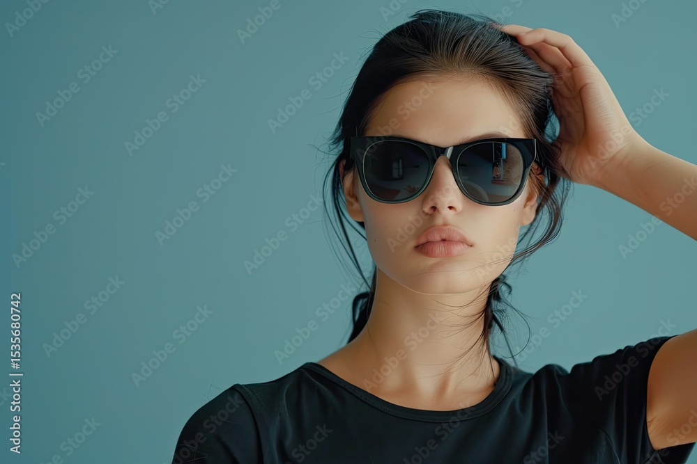 Vibrant Color Visual of Medium Shot Girl Posing with Sunglasses Vibrant Color Visual of Medium Shot Girl Posing with Sunglasses