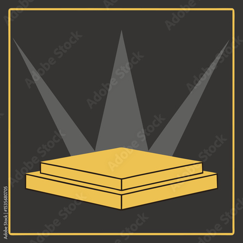 Golden Stage Platform with Spotlights on a Dark Background Ideal for Product Presentation Awards Ceremony or Creative Design Projects with a Modern Aesthetic