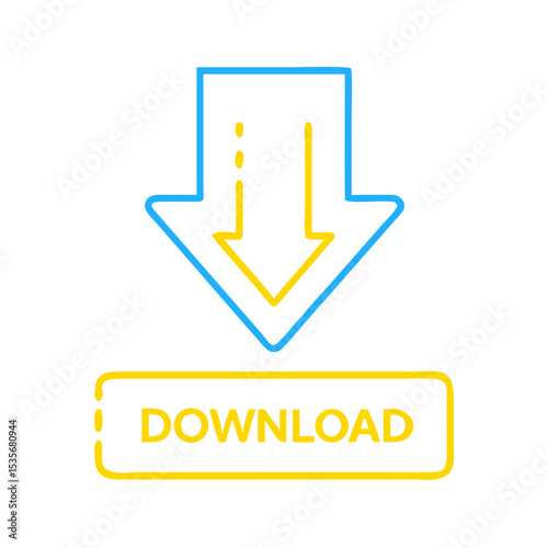 Download button with downward arrow in blue and yellow colors  