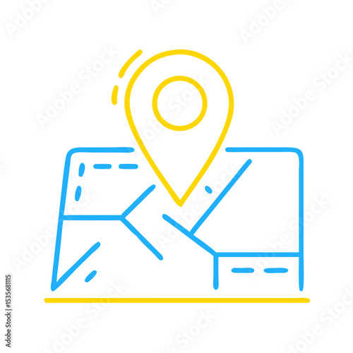 Navigation icon with map and location pin in modern style  