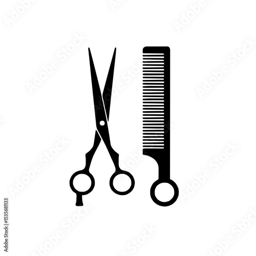 Modern Barber Icon Featuring Scissors and Comb with Clean Lines, Perfect for Vibrant Digital Emblem Creation