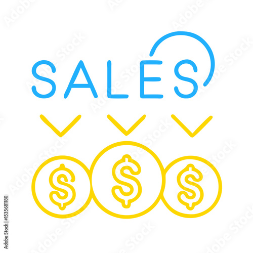 Sales graphic with dollar signs in blue and yellow colors  