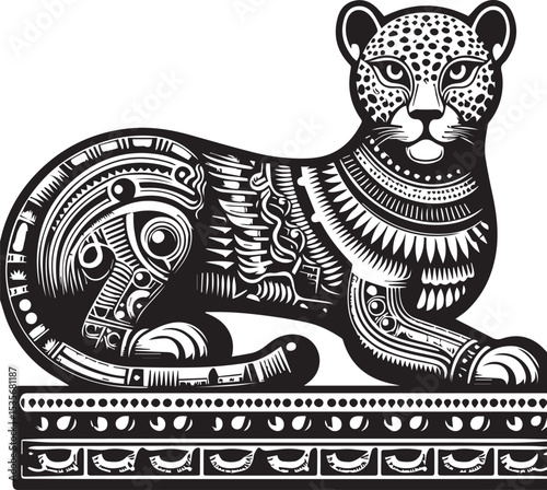 Black and White Jaguar Vector Illustration – Minimalist Wild Cat Silhouette Art