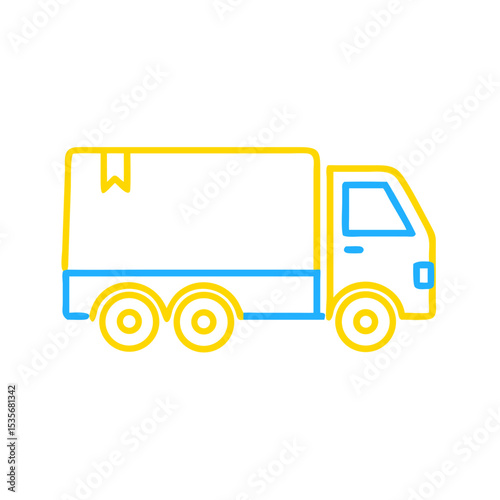 Delivery truck icon in simple line art style with bright colors  