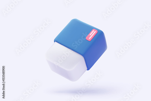 3d eraser tool icon signs for correct draw paperwork. Rubber for remove pencil colours, painting education, back to school and study in college. 3d eraser stationery icon vector render illustration