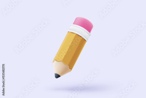 3d pencil with eraser icon signs for write paperwork at homework. Colours draw and painting for education, back to school and study, university or college. 3d pencil icon vector render illustration