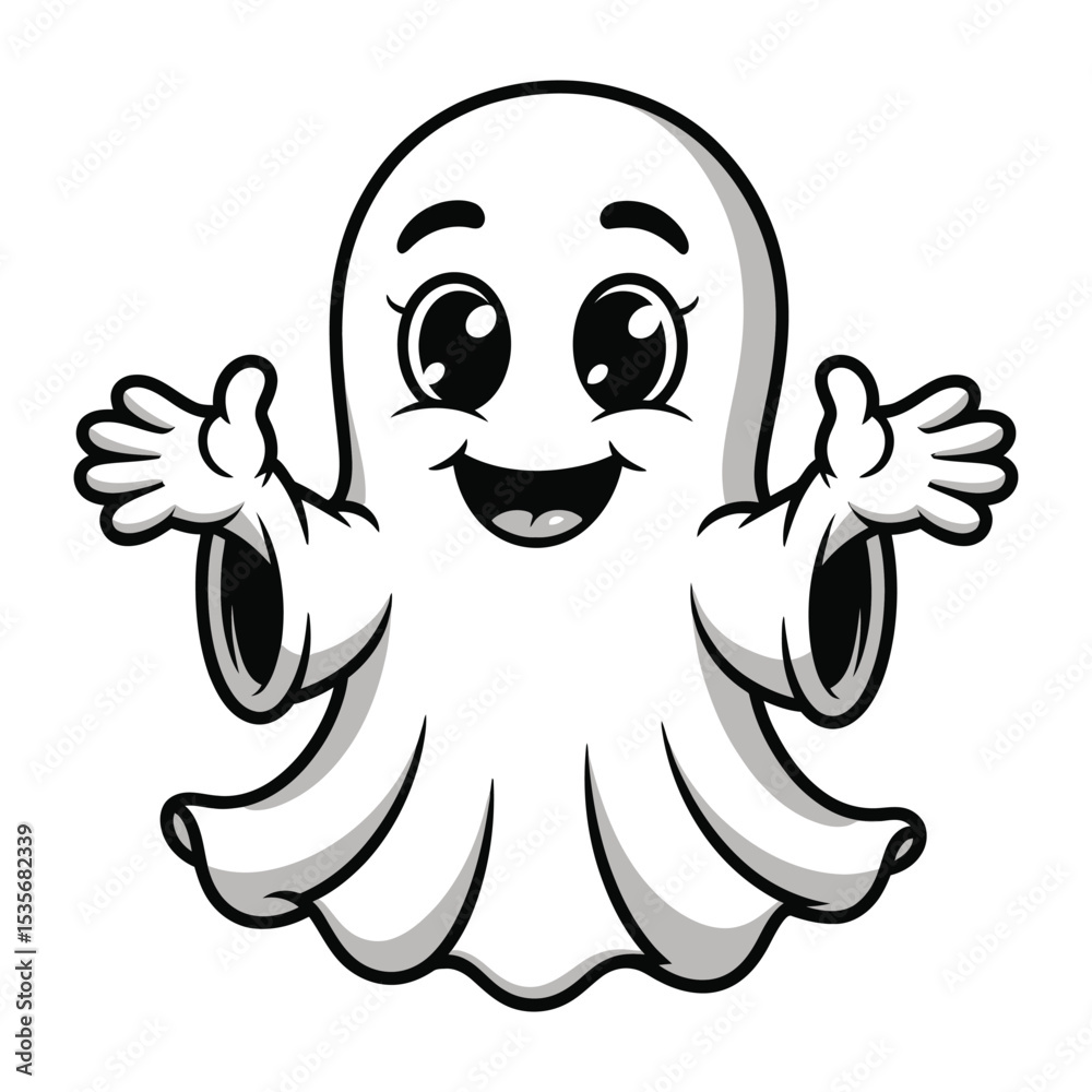 Fototapeta premium Monochrome halloween ghost illustration with smiling face