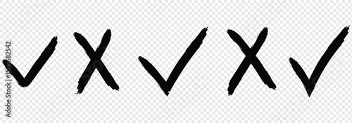 Brush, marker drawn check mark and cross icon set Collection of hand drawn drawn tick symbol, chalk checkmark illustration. eps 10