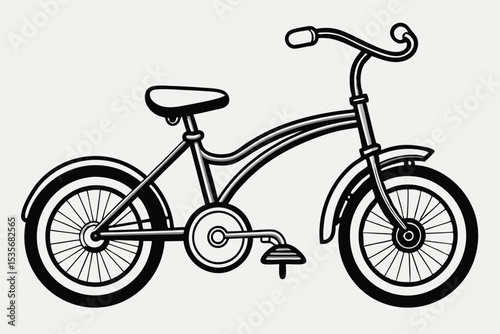 Classic black and white bicycle illustration featuring retro design and vintage style details