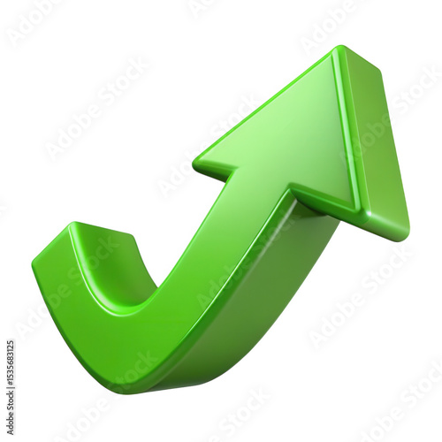 3d green upward arrow isolated on transparent background
