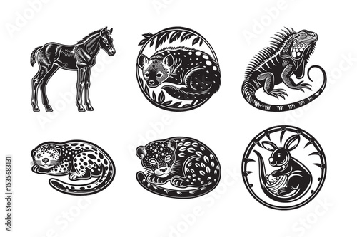 silhouette of cute wild animal bundle on the white background