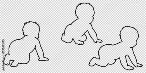  Group of Children Playing and Crawling in Black Silhouette Style eps 10