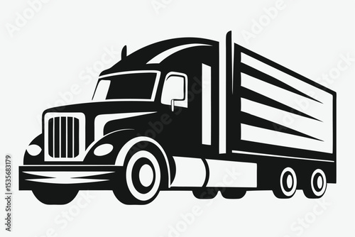 Classic black and white semi truck silhouette illustrating freight transportation and logistics