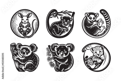 silhouette of cute wild animal bundle on the white background