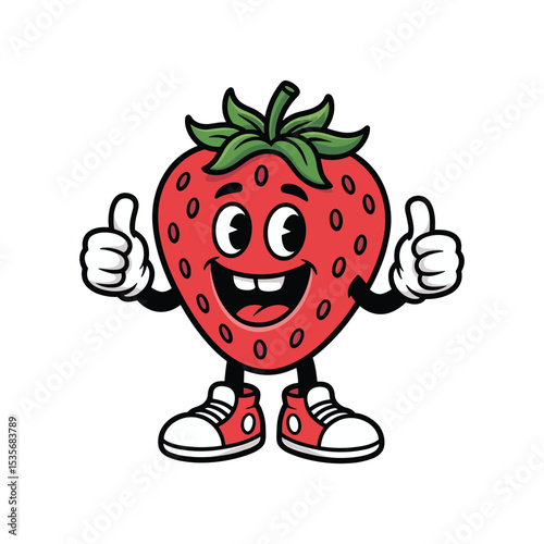Cute Strawberry Cartoon Character Giving Thumbs Up  Fun Fruit Mascot Vector