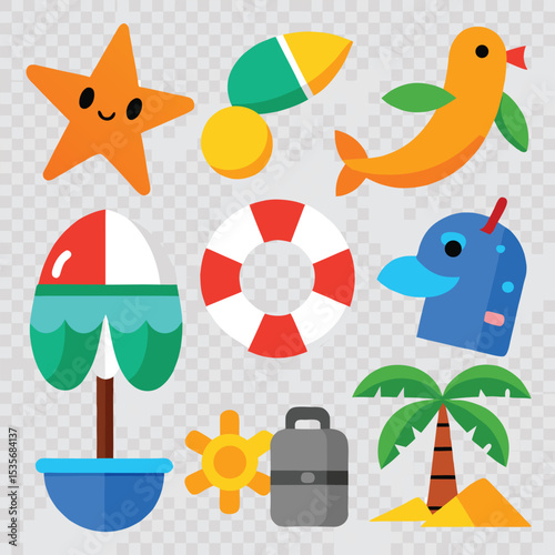 Colorful cartoon summer vacation illustrations fun beach scenes tropical elements and happy characters