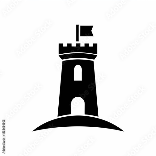 Minimal Fortress Rook Castle Tower Silhouette Vector Icon.