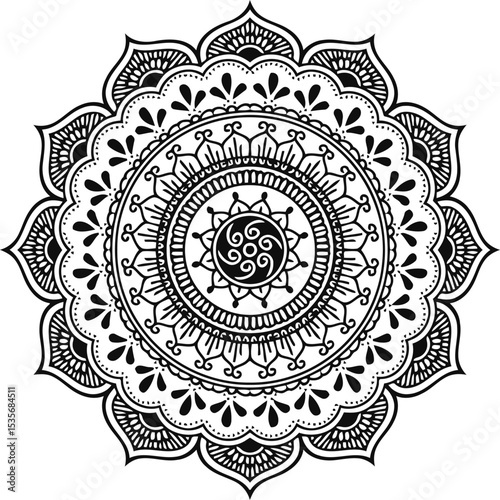 Seamless ornamental round lace mandala pattern with floral vintage design element