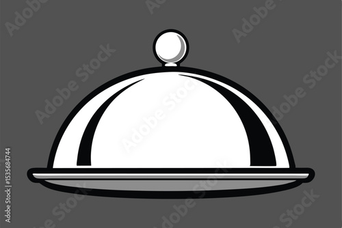 Elegant silver cloche dish illustration serving tray cover on a grayscale background