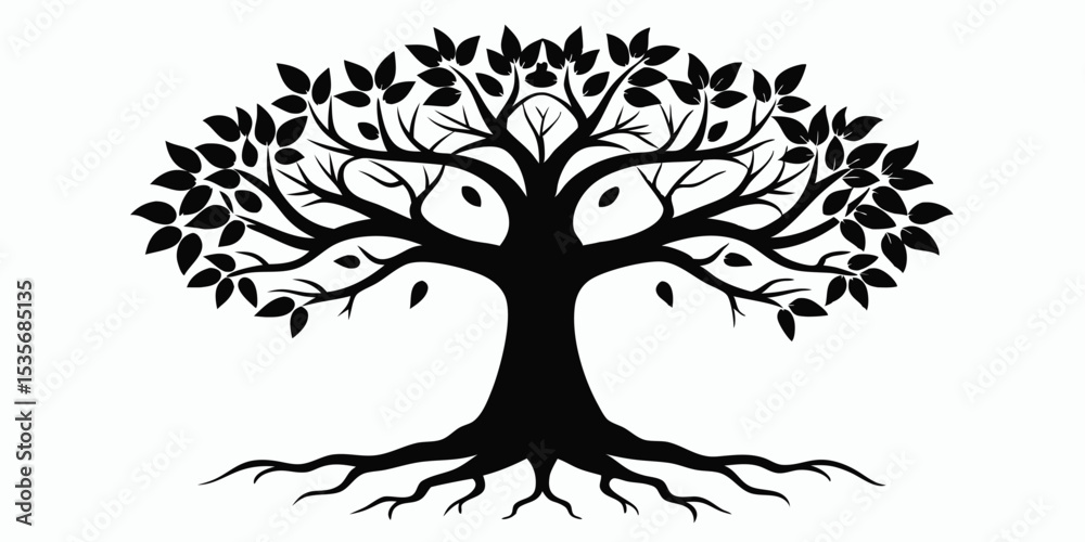 Obraz premium Detailed black silhouette of a tree with a curving trunk and branches