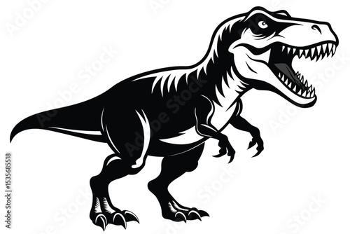 Powerful tyrannosaurus rex silhouette illustration showing aggression on a clean white background