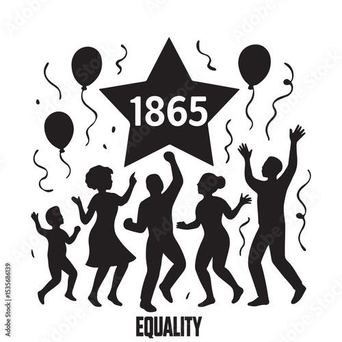 Black Silhouettes Family Celebrating 1865 Equality