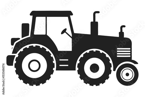 Silhouette of a black tractor on a white background representing agricultural farming equipment