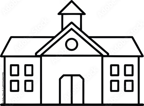 school building icon line art vector illustration on transparent background