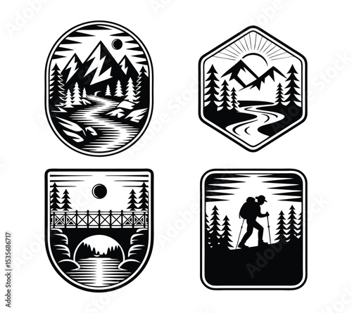 Adventure Travel and Mountain VectorTemplates Isolated on White Background
